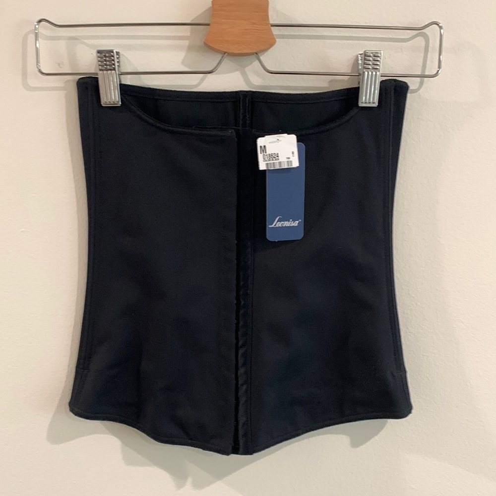 Leonisa Women Black Corset Waist Trainer Full Clasp Back Size S